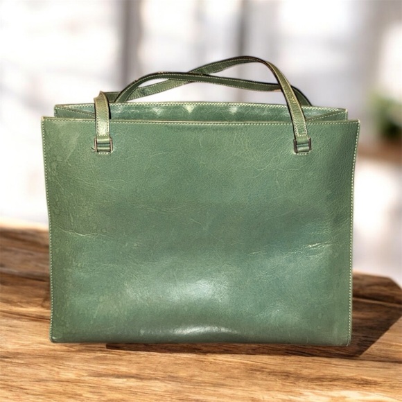 Vintage 90s Kate Spade Green Leather Tote - Picture 3 of 9